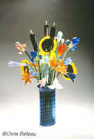 (vase with glass flowers)